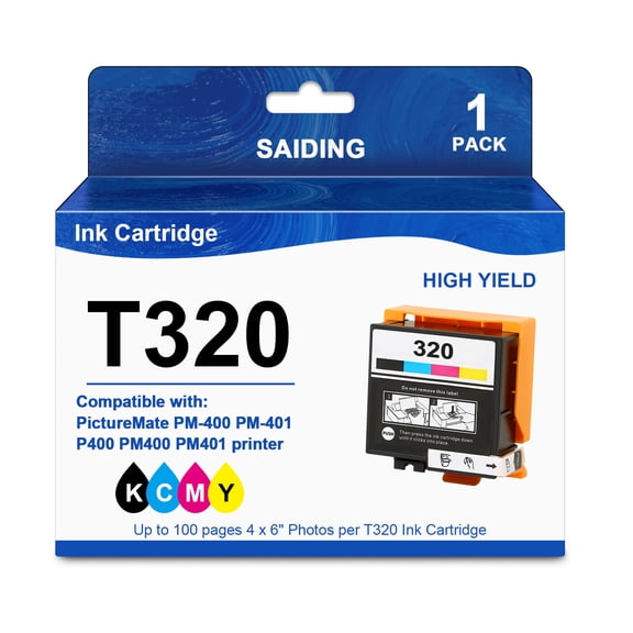 T320 320 Ink Cartridge Compatible with Epson PictureMate PM-400 PM 400 Photo Printer (1PK,Black Cyan Magenta Yellow)
