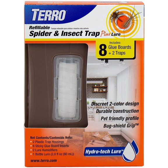 T3220 Refillable Spider & Insect Trap Attracts Pests with Hydro-tech Lure  Includes 2 Traps & 8 Glue Boards , Brown