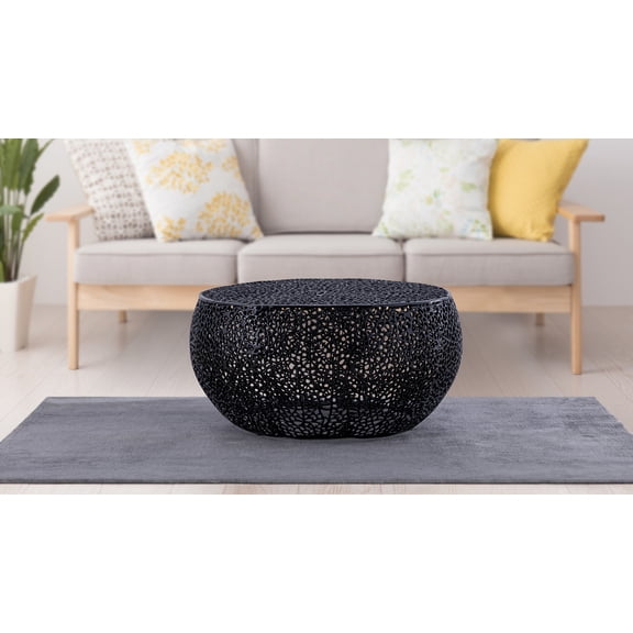 T3502-32 Black Round Coffee Table - 32" Aluminum Cast Frame, Modern Contemporary Accent Furniture for Living Room, Durable & Elegant Home Decor, Made in India