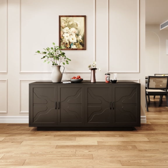 T3833P420006 68" Farmhouse Sideboard Buffet Cabinet - XL Capacity, Built-In Stemware Rack, Smart Drawer