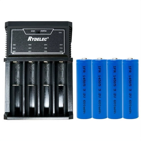 T4 4 Slot Smart Charger + 4 x AA 3.2 Volt 600 mAh LiFePO4 14500 Batteries (14mm x 50mm)
