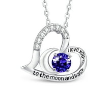T400 Sterling Silver Birthstone Heart Necklace "I Love You to the Moon and Back" Jewelry Gift for Women