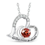 T400 Sterling Silver Birthstone Heart Necklace Zirconia Jewelry Gift for Women