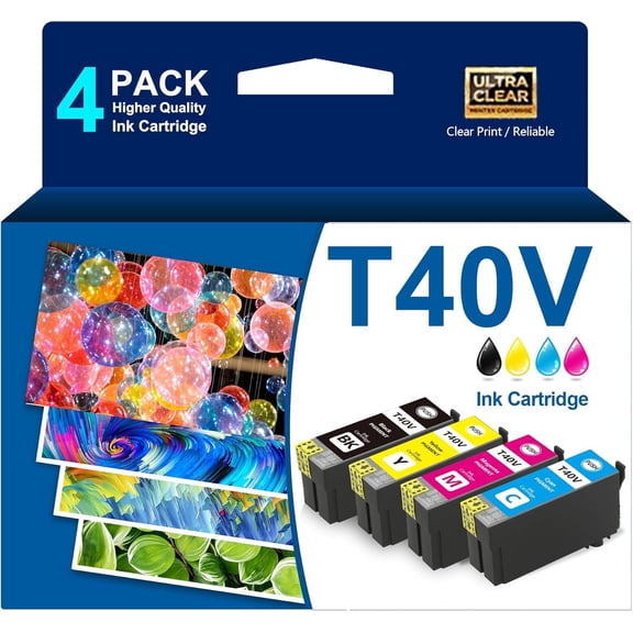T40V Ink Cartridge Black Cyan Magenta Yellow Compatible for Epson SureColor T2170 T3170 T3170M T5170 T5170M Printer(4-Pack)