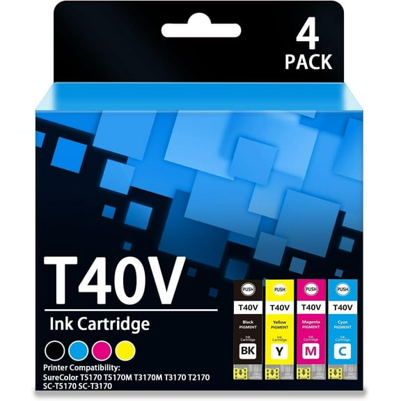 T40V Ink Cartridges with Chip High Capacity for Epson T40W Ink SureColor T5170 T5170M T3170M T3170 T2170 SC-T5170 SC-T3170 Printers Not for Use SC-T3170X (4Packs,Black,Cyan,Magenta,Yellow)