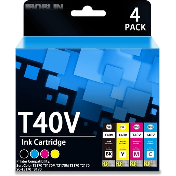 T40V Ink Cartridges with Chip High Capacity for T40W Ink SureColor T5170 T5170M T3170M T3170 T2170 SC-T5170 SC-T3170 Printers (4Packs,Black,Cyan,Magenta,Yellow)