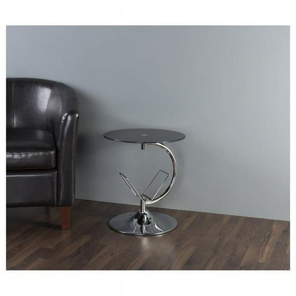 T41-A Side Table, End Table with Magazine Rack, Black Glass and Chrome