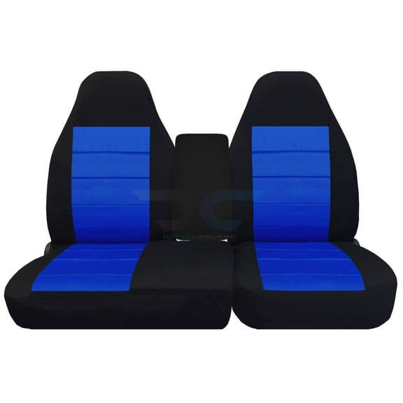 Fits 1997-2000 Ford F-150 Velour Seat Covers 40/60 Bench Molded Headrests 1 Cup Holder:Blk Dark Blue