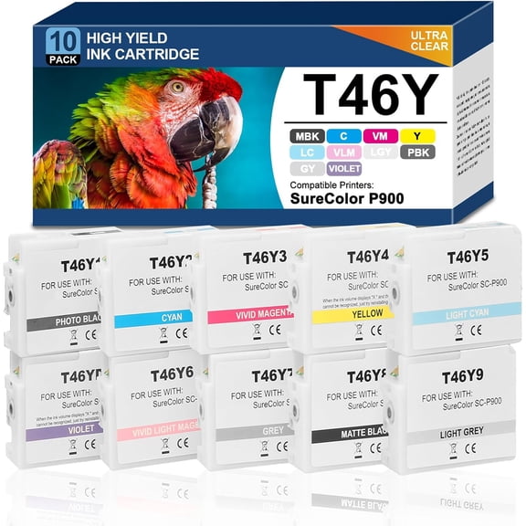 T46 T46Y Ink Cartridge Replacement for T46Y100 T46Y200 T46Y300 T46Y400 T46Y500 T46Y600 T46Y700 T46Y800 T46Y900 T46YD00 Ink for Epson Ultrachrome PRO10 for SureColor P900 SC-P900 Printer Ink(10Pack)