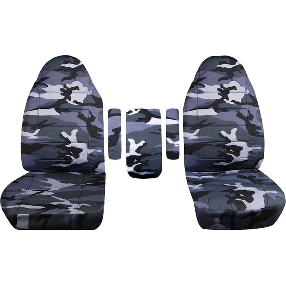 Fits 1999-2001 Ford F150-250-350 Camo Seat Covers w 3 Armrest Covers One per Seat + Center:Gray