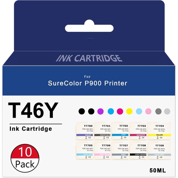 T46Y Ink Cartridge Ultrachrome PRO10 Ink T46YD00 T46Y100 T46Y200 T46Y300 T46Y400 T46Y500 T46Y600 T46Y700 T46Y800 T46Y900 ink Replacement for SureColor P900 SC-P900 Printer(10-Pack)