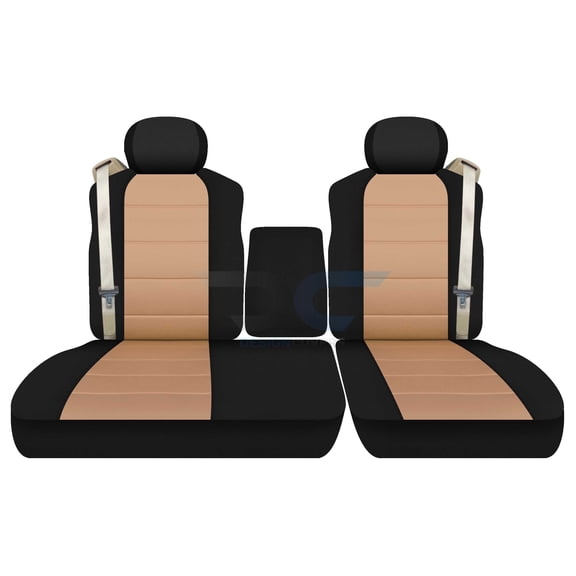 Fits 2001-2003 Ford F150 Velour Seat Covers 40/60 Bench Opening Console,2 HR,Int Seat Belts:Blk-Tan