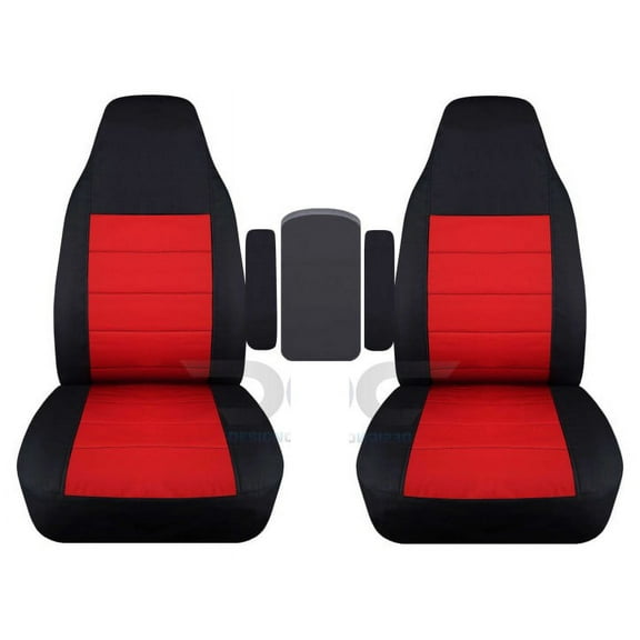 Fits 1999-2001 Ford F150-250-350 Velour Seat Covers w 3 Arm Covers One per Seat+ Center:Blk Red