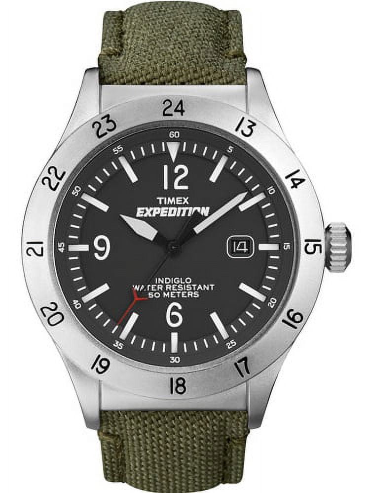 T49880 Men's Expedition Military Indiglo Night-Light Black Dial Green Nylon Strap Watch