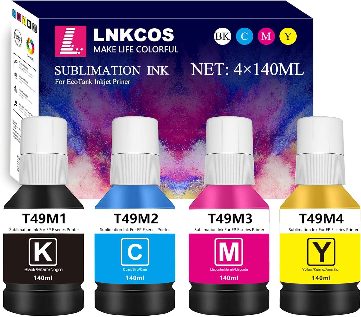 T49M 4140ML T49 T49M Sublimation Ink for Epson SureColor F170 F570 Printer (T49M1 Black, T49M2 Cyan, T49M3