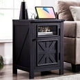 thumbnail image 1 of T4TREAM 17.8" W Farmhouse Wooden Nightstand End Table with Charging Station and Storage, Black, 1 of 7