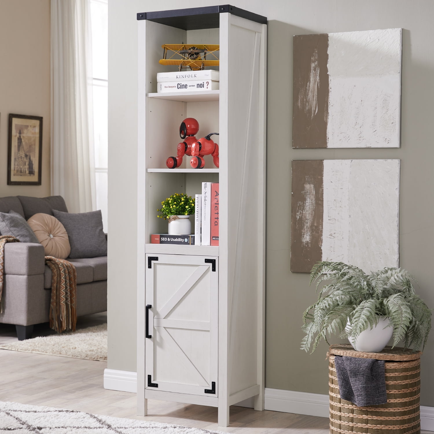 Narrow bookshelf with doors discount