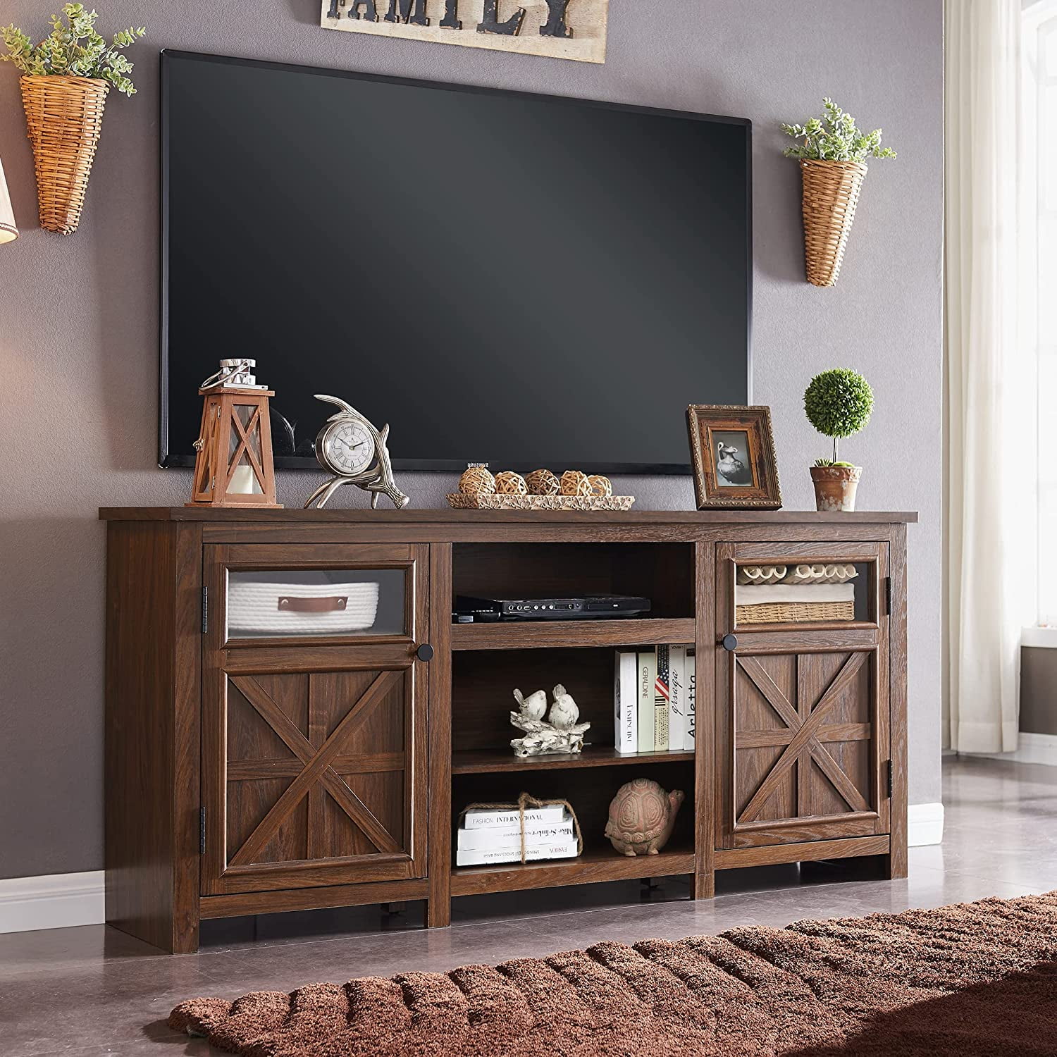 TV Stand for 90 inch TV Entertainment Center Brown TV Console Table for