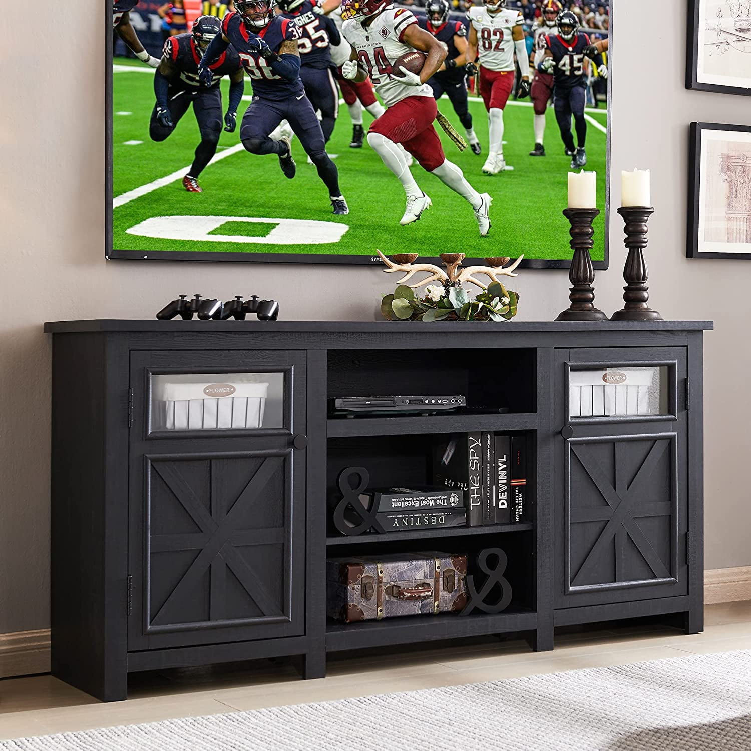 SYNGAR TV Stand for 70 inch TV, Modern Farmhouse TV Console Table Stand