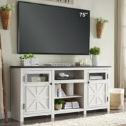 T4TREAM 66" Wide Farmhouse TV Stand up to 75" TV, Console Cabinet with Shelves Space Storage and Barn Door, Entertainment Center (White)