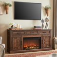 thumbnail image 1 of T4TREAM 70" Electric Fireplace TV Stand for 80" TV, Farmhouse Entertainment Center with Storage for Living Room in Brown, 1 of 7