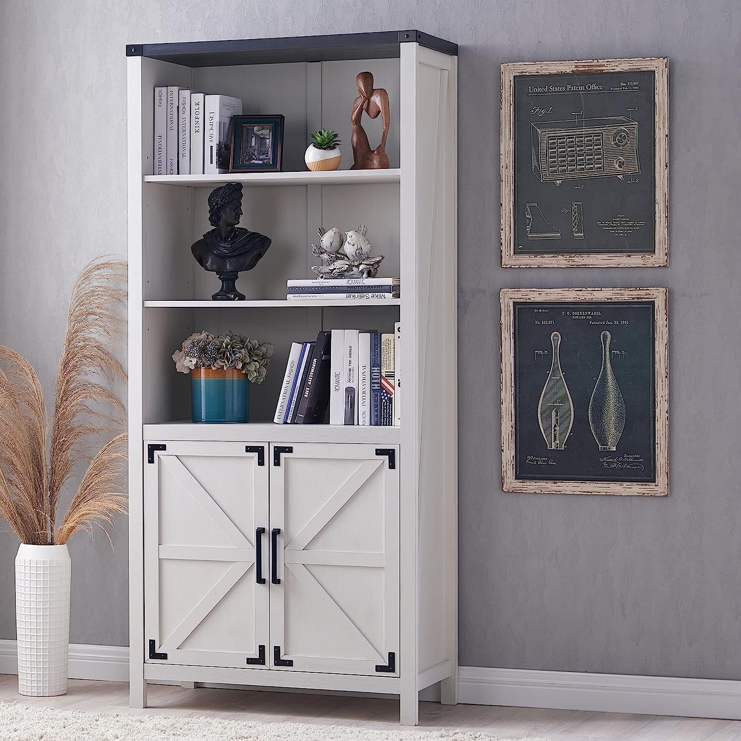 T4TREAM 70" High Modern Farmhouse Bookcase with 2 Doors, Wood Kitchen