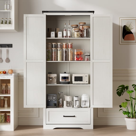 T4TREAM Farmhouse 2-Door Storage Cabinet with Adjustable Shelves and 1 Drawer for Bathroom and Living Room, White