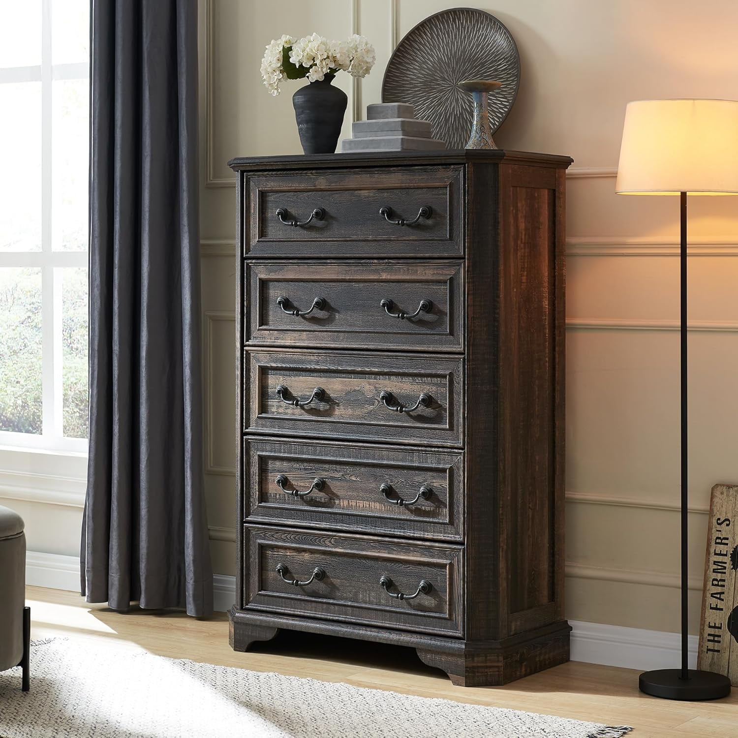 T4TREAM Farmhouse 5 Drawers Dresser for Bedroom, 48" Tall Wood Rustic ...