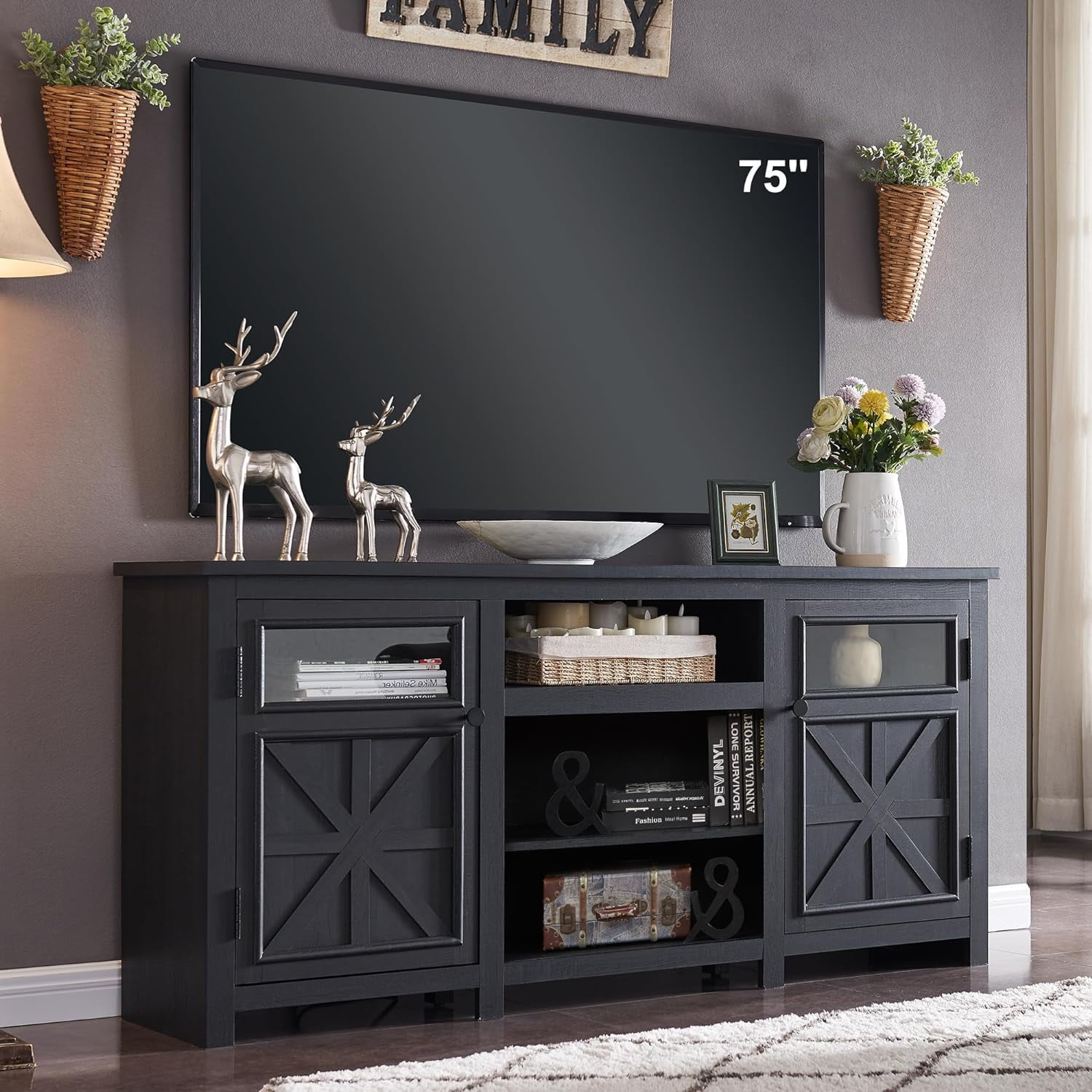 T4TREAM Farmhouse 66" Wide TV Stand up to 75" TV, Media Console