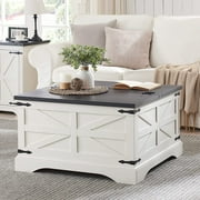 T4TREAM Farmhouse Coffee Table with Storage and Lift Top, Square Wood Center for Living Room, White