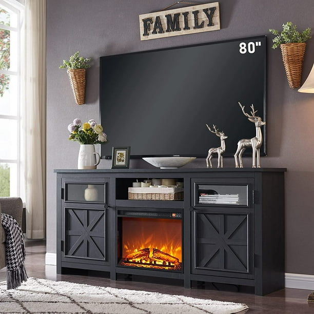 T4TREAM Farmhouse Fireplace TV Stand for 80 inch TV, Modern