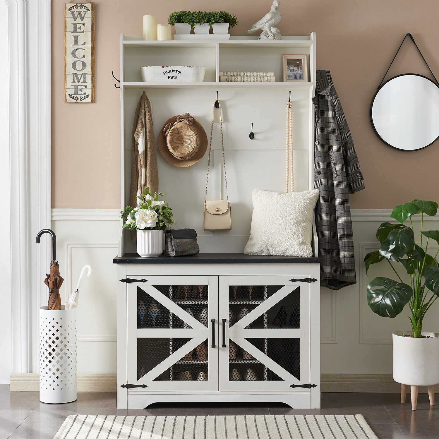 Ameriwood Home Charli Storage Bench and Coat Rack, Blonde Oak