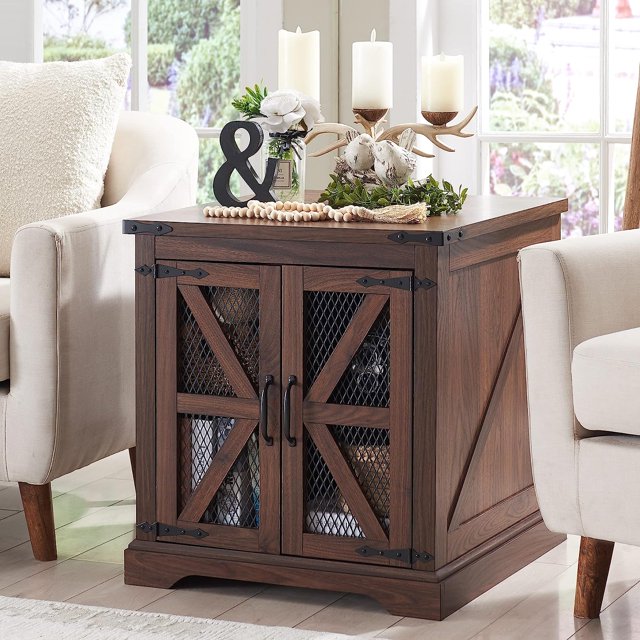 T4TREAM Farmhouse Nightstand with Charging Station ,Modern End Side ...