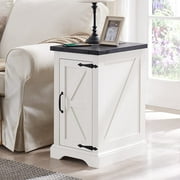 T4TREAM Farmhouse Nightstand with Charging Station, Wood End Table, White