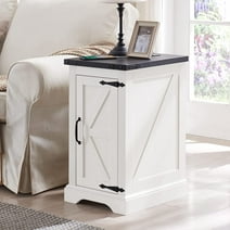 T4TREAM Farmhouse Nightstand with Charging Station, Rectangular Wood End Table with Adjustable Storage Shelf Cabinet, White