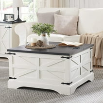 T4TREAM Farmhouse Square Wood Center Coffee Table with Lift Top and Storage for Living Room, White