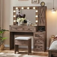 thumbnail image 1 of T4TREAM Farmhouse Vanity Desk with LED Lighted Mirror, Rustic Makeup Vanity Desk with Power Outlet, 3 Drawers and Stool for Bedroom, Light Brown, 1 of 6