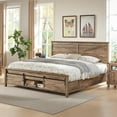 thumbnail image 1 of T4TREAM Farmhouse Wood King Size Bed Frame with Sliding Barn Door Storage Cabinets and Headboard,No Box Spring Needed,Light Brown, 1 of 6