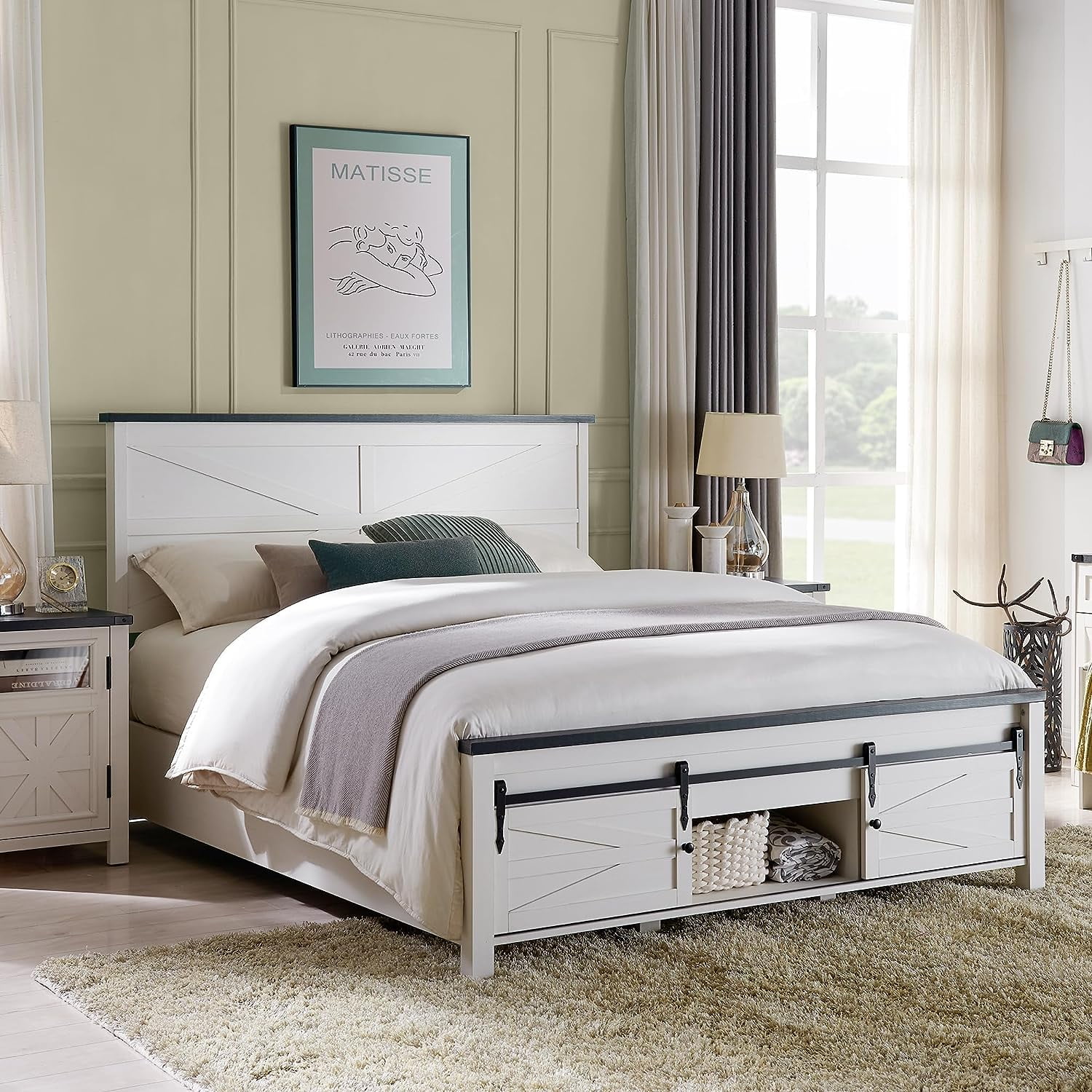 T4TREAM Rustic Antique Wood Platform Bed King Size with Headboard and 3