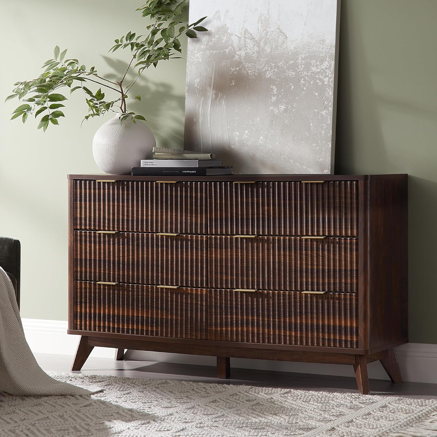 T4TREAM Fluted 5 Drawers Dresser, 48