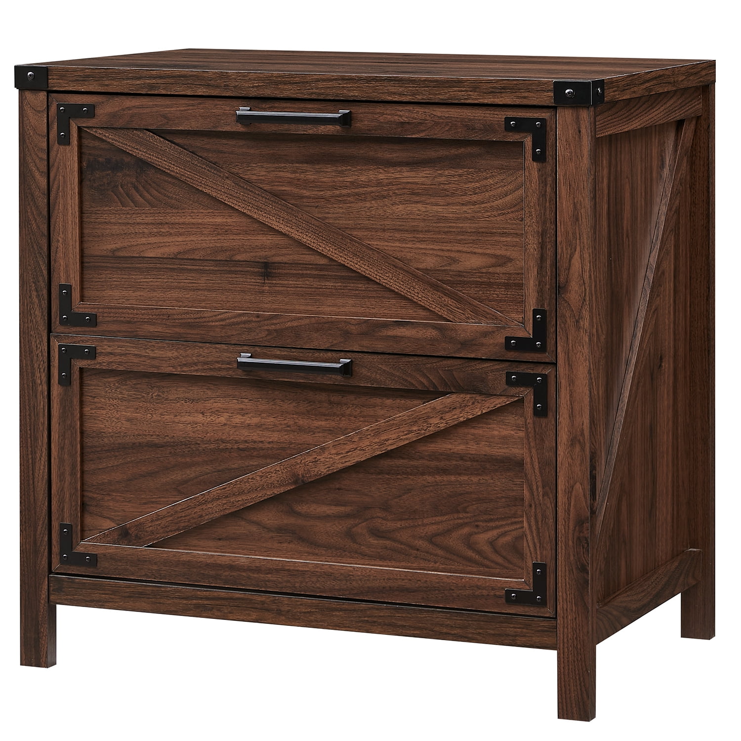 T4TREAM Modern Farmhouse Wood Filing with 2 Drawers, Brown