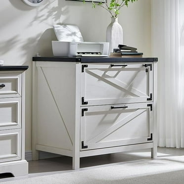 T4TREAM Modern Farmhouse Wood Lockable Filing Cabinet with 2 Drawers, White