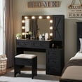thumbnail image 1 of T4TREAM Small Farmhouse Makeup Vanity Desk with LED Lighted Mirror, Girl's Wood Vanity Desk Set with Chair Drawers for Bedroom, Black, 1 of 7