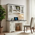 thumbnail image 1 of T4TREAM Executive Desk with Hutch, Farmhouse Office Desk with Charging Station & Wood Bookshelf Drawers and Storage Cabinet, White, 1 of 7