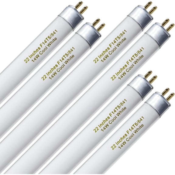 T5 14W 4100K Fluorescent Tube, 22 Inches F14T5/841 Straight Fluorescent Bulb, F14T5/CW Fluorescent Lamp for Counter and Cabinet Fixture, Cool White 1250 Lumen G5 Base