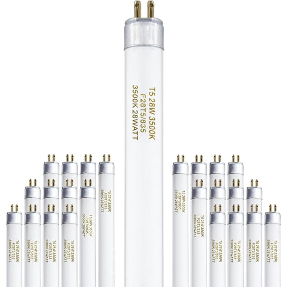 T5 28 Watts Fluorescent Light Bulb, 46 Inch T5 Fluoerscent Tube Compatible with Philips F28T5/835/ALTO, Sylvania FP28/835/ECO, 3000K Soft White Mini Bi-Pin Base G5, 2800 Lumens CRI 85 25 Pack
