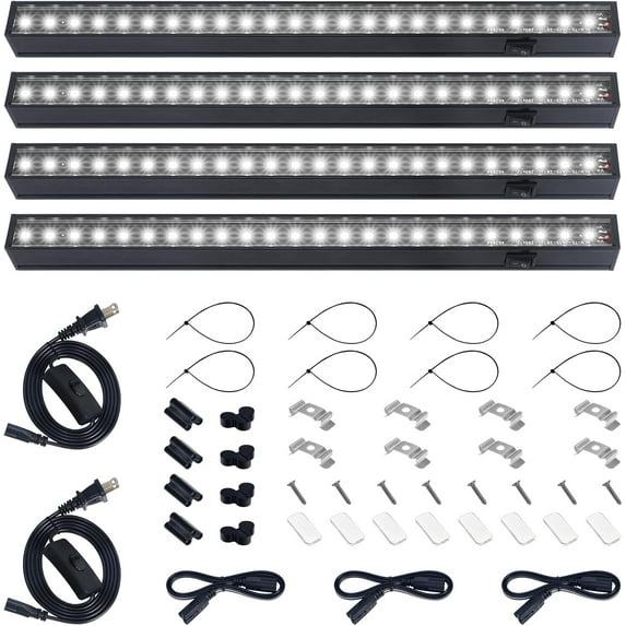 T5 Grow Lights for Indoor Plants, Full Spectrum Grow Light, 1ft LED Plant Light, Black Cover LED Grow Light Strips, 3 Mounting Modes, Magnetic Installation, Plug and Play, 5000K, 4 Packs