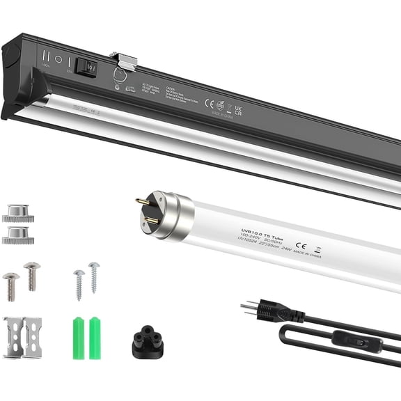 T5 HO 10.0 UVB Light for Reptiles, 24W Light Fixture Combo Kit with Switchable 5.0 & 10.0 UVB Output, 22" Fluorescent Tube UVA UVB Reptile Light for Reptile Eco-Tanks and Aquariums