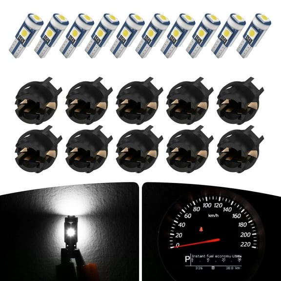 T5 LED Bulb, cciyu 37 74 2721 3-SMD 3030 LED Bulb, Super White 73 2723 Wedge Led Bulb T5 Twist Socket, Replacement Dash Dashboard Lights Instrument Panel Cluster LED Lamps Interior Door Light, 10pcs