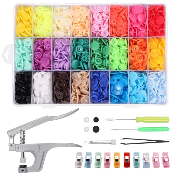 T5 Plastic Snap Fasteners Kit 408 Sets 24 Colors Sewing Press Tool Set